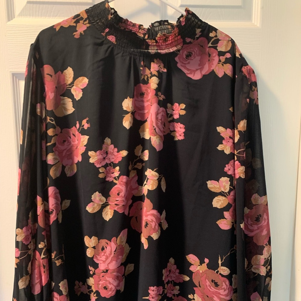 Tribal Rose Print Chiffon Top, 2X